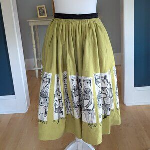 Pinup Girl Clothing Mary Blair Commuter Print Skirt Size Medium Chartreuse